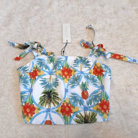 Rachel Zoe Women's Linen Blend Floral Crop Top Tropical Pineapple Size M - Picture 2 of 7